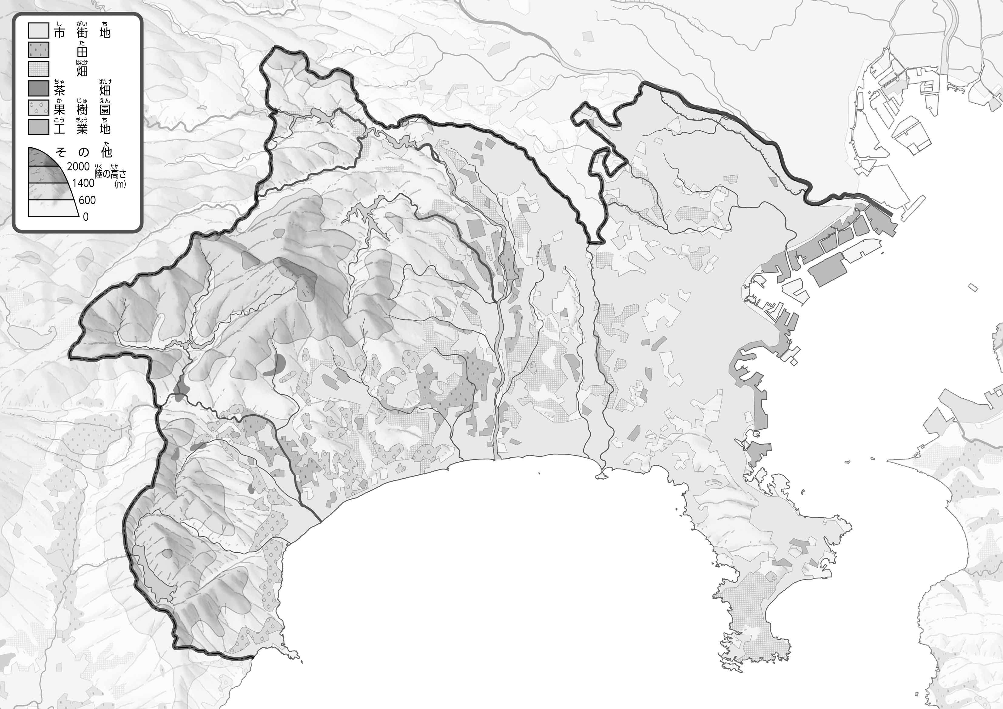 47都道府県地図 神奈川県」のワークシート・活用例・地図モノクロ画像｜株式会社帝国書院